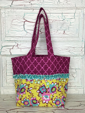 Mustard, Fuschia, and Teal Floral XL Bag