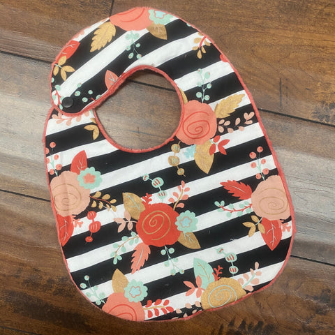 Black, White, Mint and Blush Piper Floral Bib