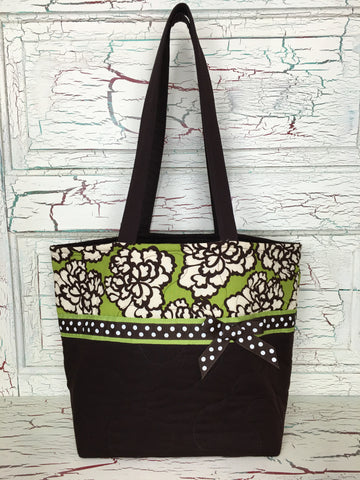 Dark Brown, Ivory, and Green Floral XL Bag