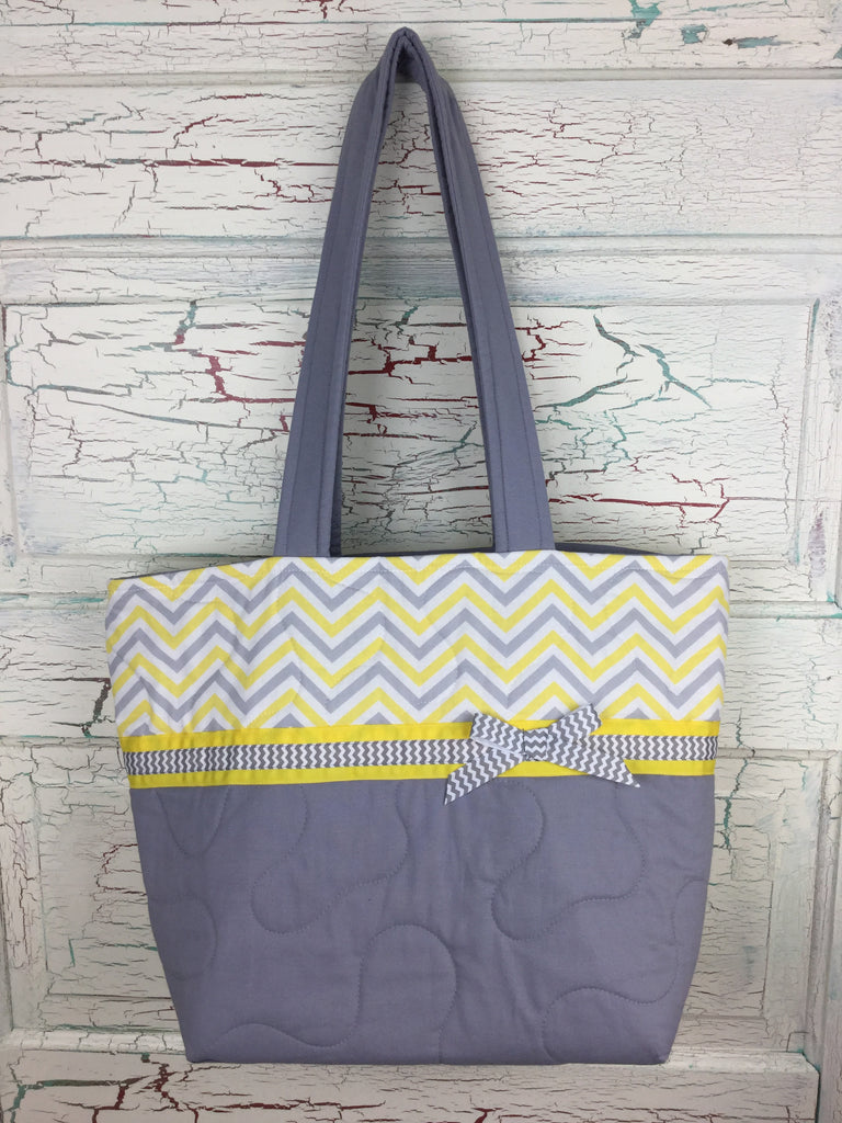 Light Gray and Yellow Chevron XL Bag