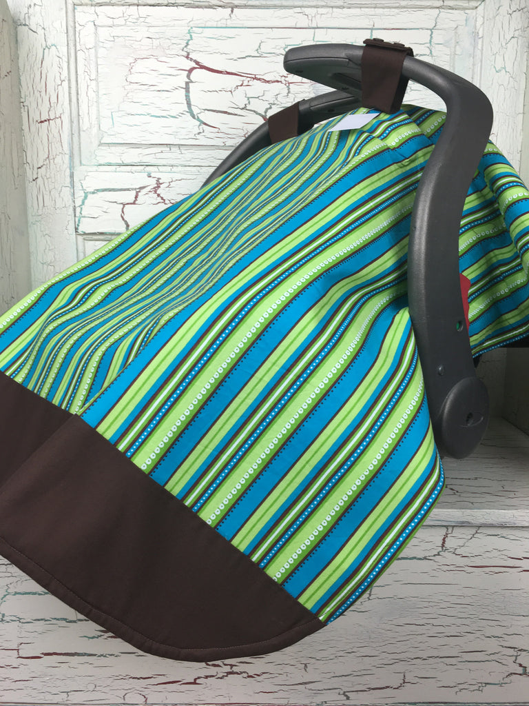 Turquoise and Green Stripe Carseat Tent