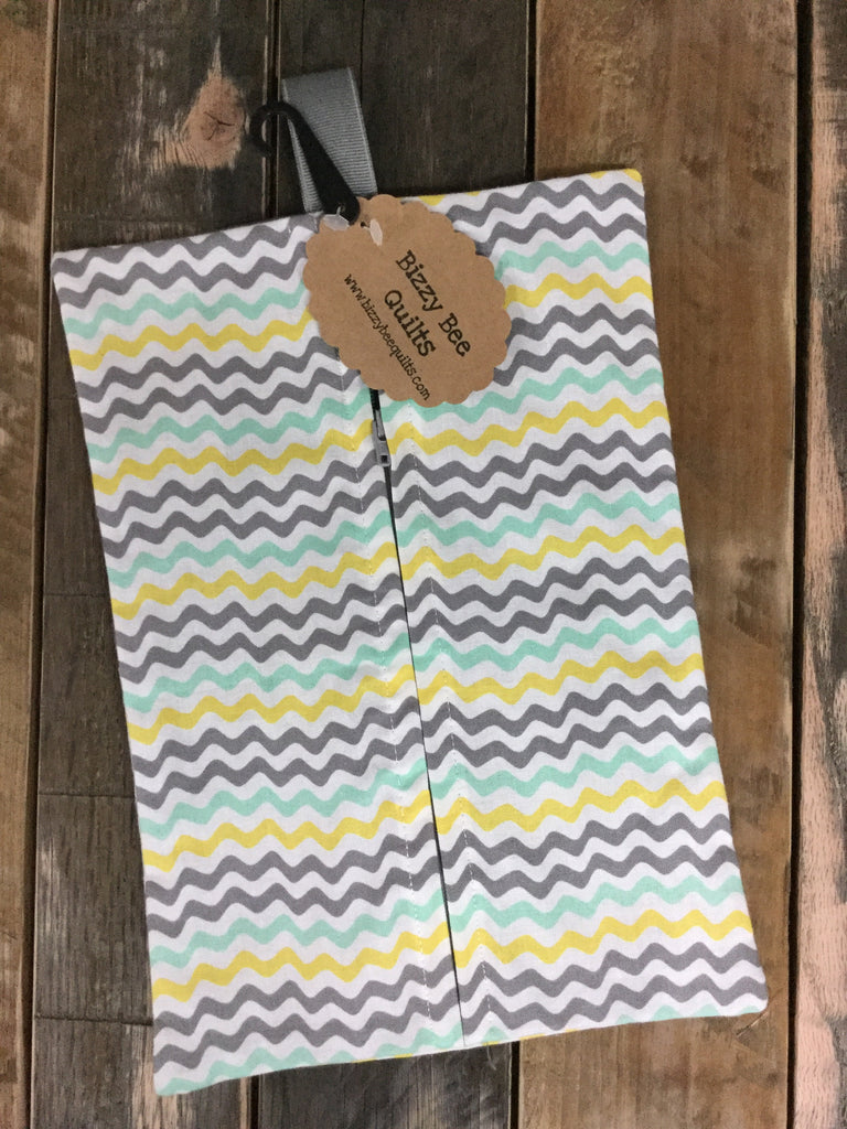 Mint and Yellow Wave Diaper/Wipee Case