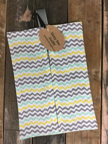 Mint and Yellow Wave Diaper/Wipee Case