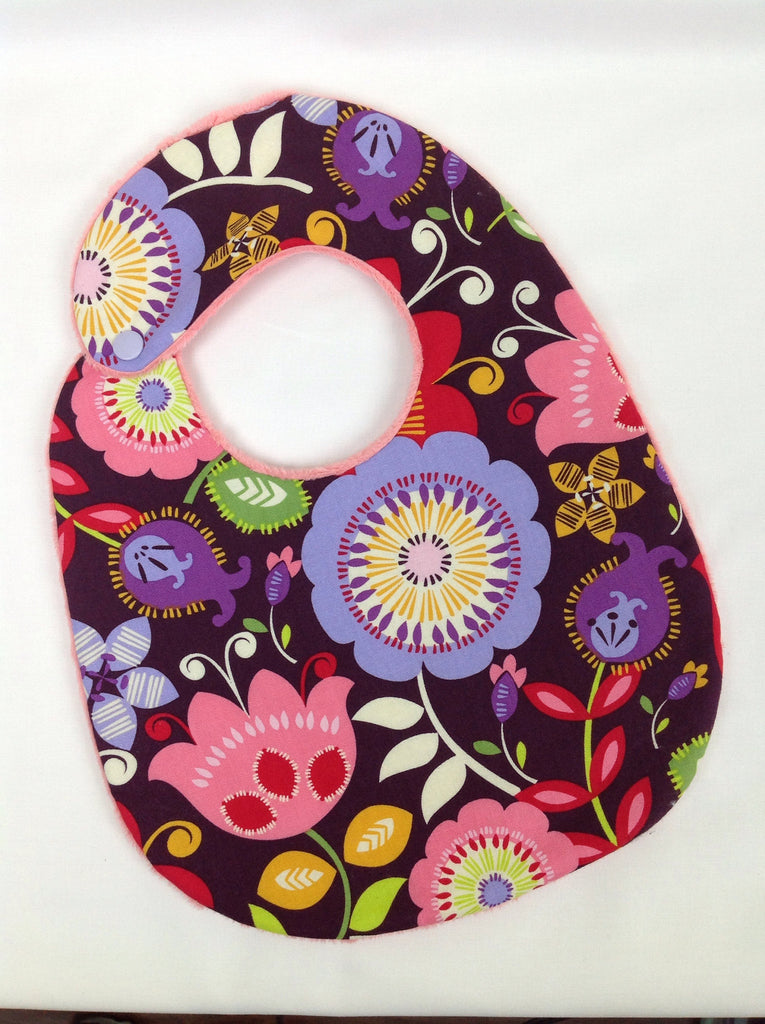 Plum, Coral, Red, and Lavender Floral Bib