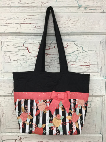 Black, White, Mint and Blush Piper Floral XL Bag