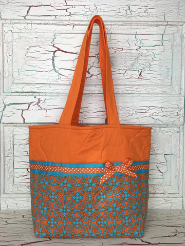 Orange and Aqua Scroll XL Bag