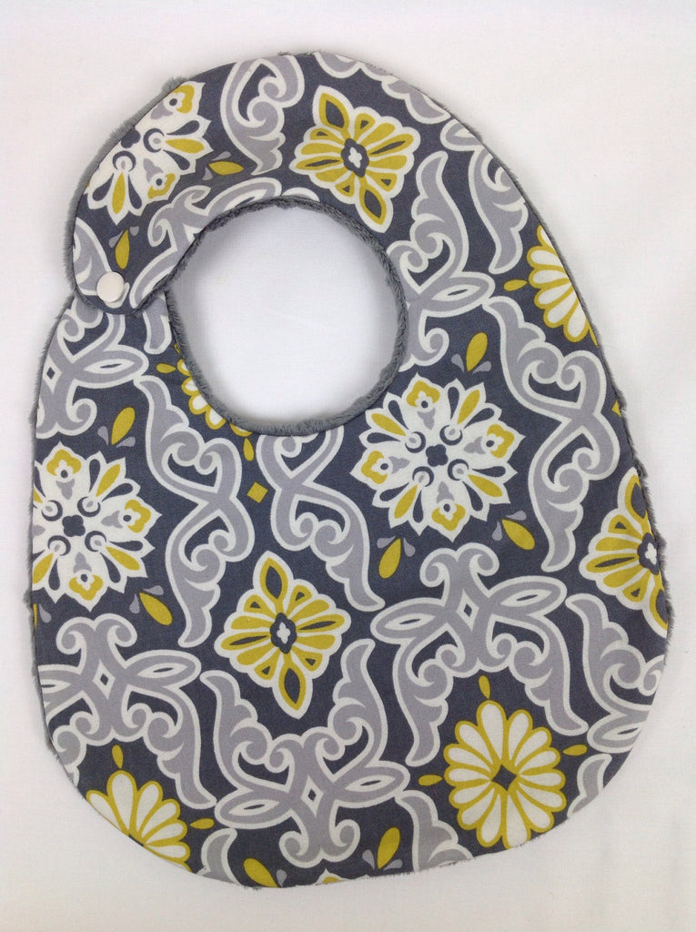 Mustard and Gray Scroll Bib