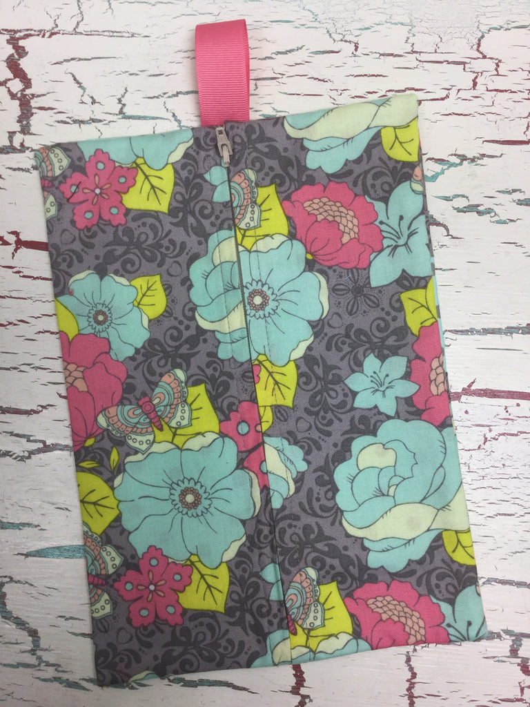 Pink, Mint, Gray, and Yellow Floral Diaper/Wipee Case