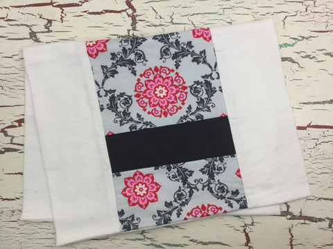 Gray and Pink Scroll and Flower Burp Cloth