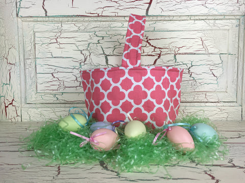 Easter Basket Coral Quatrefoil