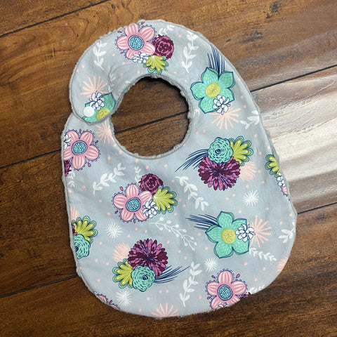 Gray, Teal and Burgandy Floral Bib