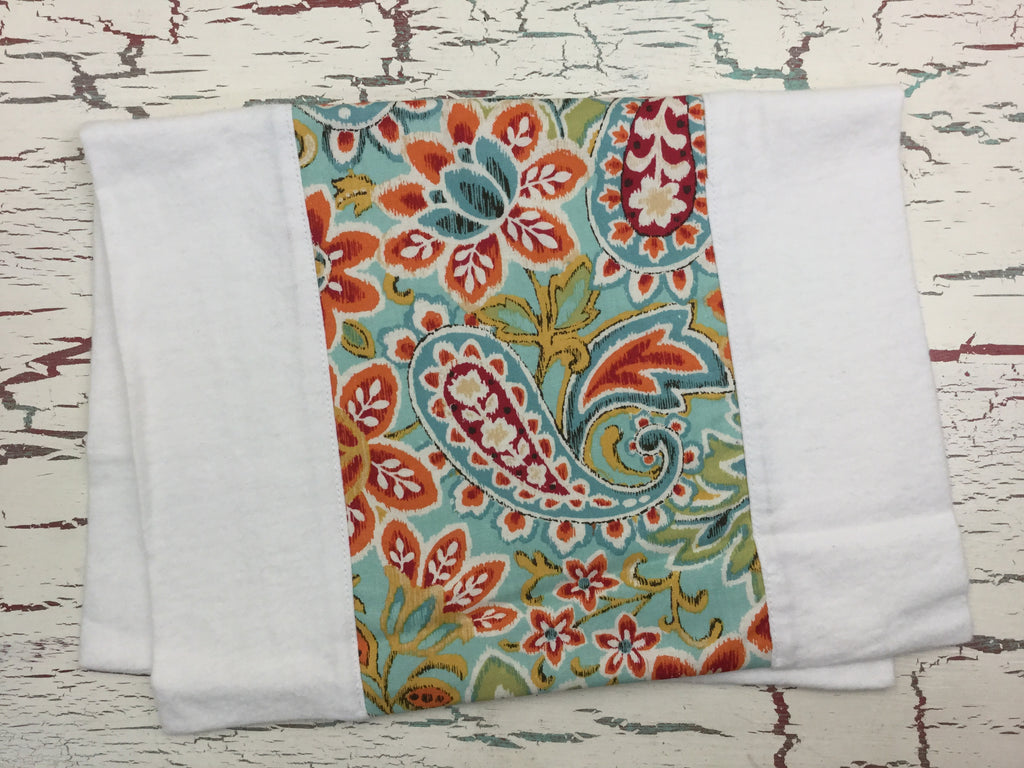 Teal, Red and Orange Floral Paisley Burp Cloth