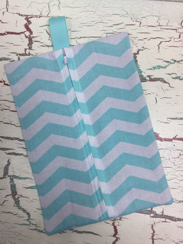 Aqua and White Chevron Diaper/Wipee Case