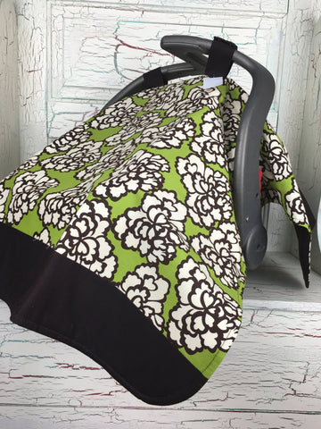 Dark Brown, Ivory, and Green Floral Carseat Tent