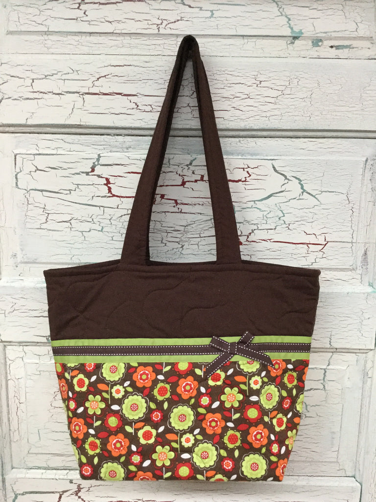 Red, Orange, and Lime Flowers on Brown XL Bag