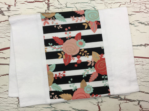 Black, White, Mint and Blush Piper Floral Burp Cloth