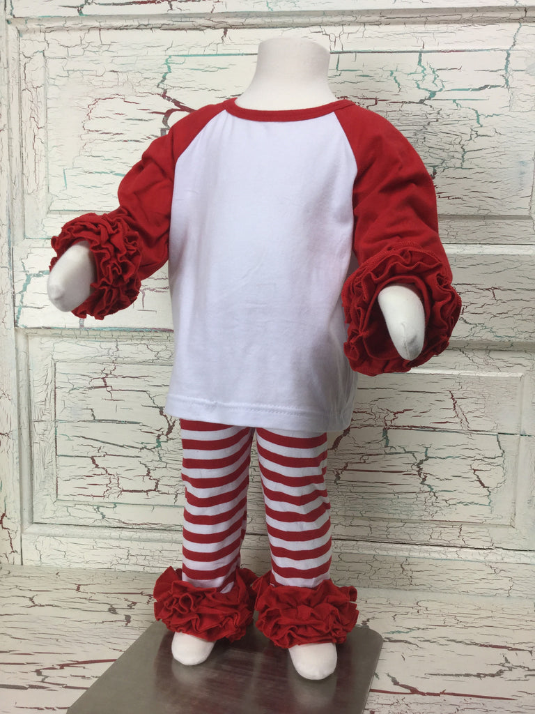 Red/White Ruffled Striped Raglan Set