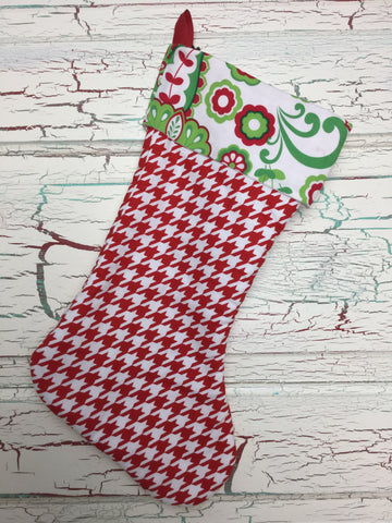 Christmas Stocking Red & Green Floral/Red Houndstooth - Bizzy Bee Quilts