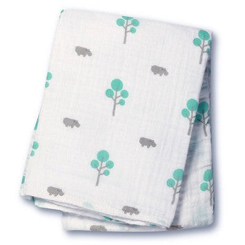 Lulujo Baby™ Aqua Hippo Muslin Cotton Swaddling Blanket by Mary Meyer