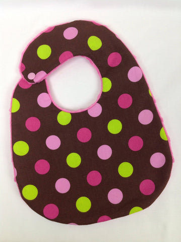 Pink and Lime Dots on Brown Bib
