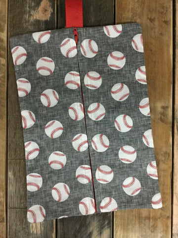 Gray Linen Baseball Diaper/Wipee Case