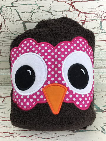 Hooded Bath Towel Owl Pink