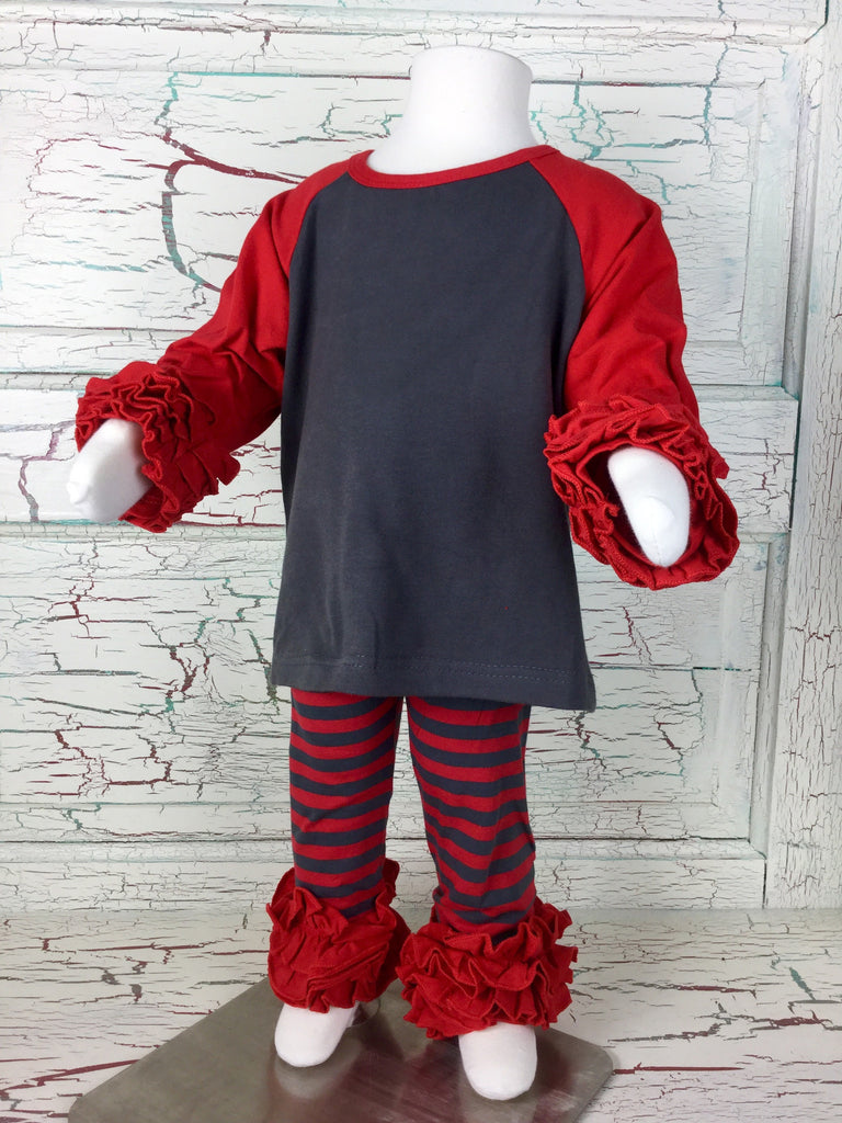 Red/Charcoal Ruffled Striped Raglan Set