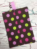 Pink and Lime Dots on Brown Diaper/Wipee Case
