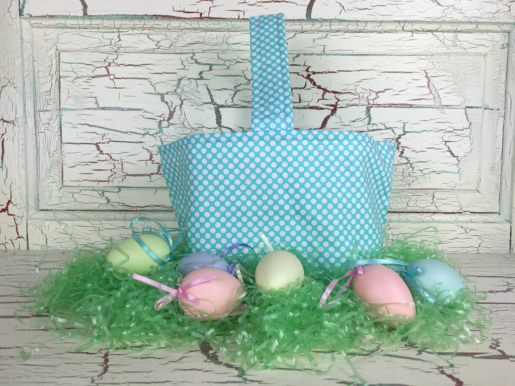 Easter Basket Aqua and White Dots