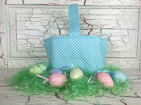 Easter Basket Aqua and White Dots