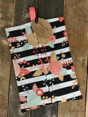 Black, White, Mint and Blush Piper Floral Diaper/Wipee Case