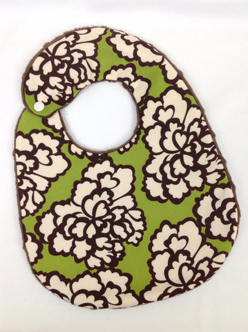 Dark Brown, Ivory, and Green Floral Bib