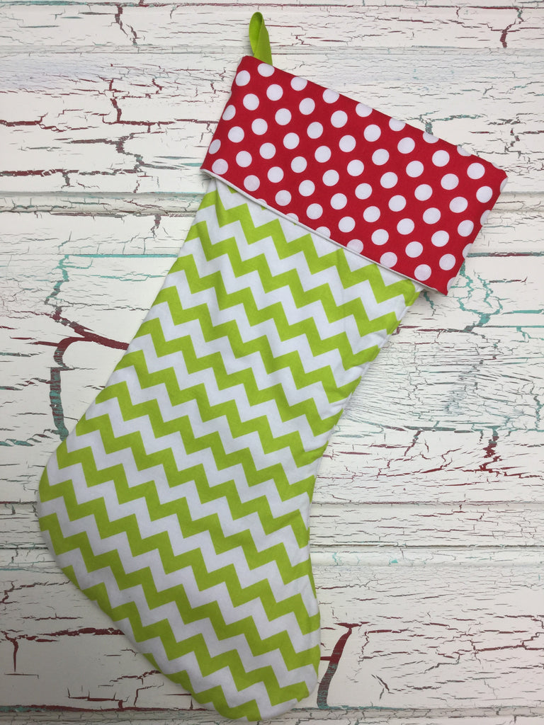 Christmas Stocking Red Dots/Lime Chevron - Bizzy Bee Quilts