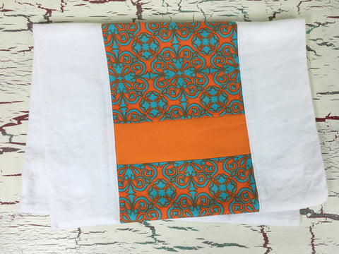 Orange and Aqua Scroll Burp Cloth