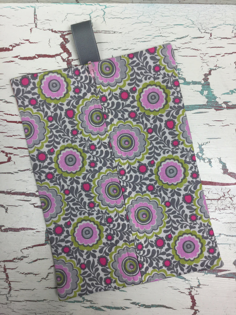 Pink, Lime, and Gray Floral Diaper/Wipee Case