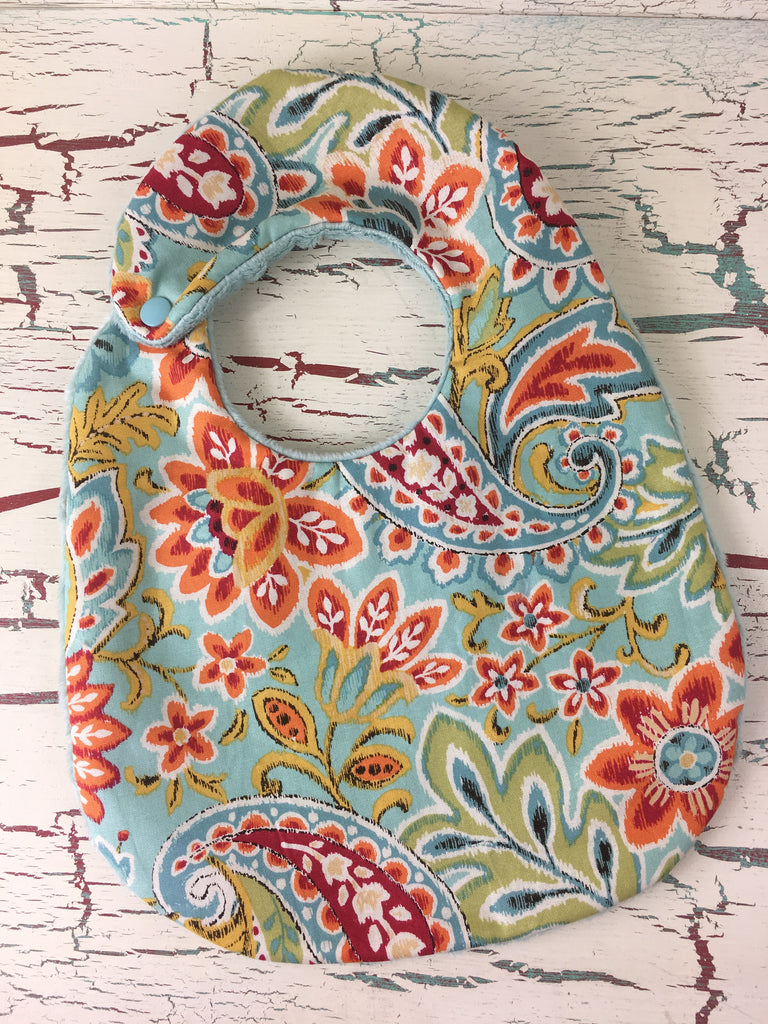 Teal, Red and Orange Floral Paisley Bib