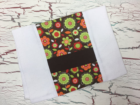 Red, Orange, and Lime Floral on Brown Burp Cloth